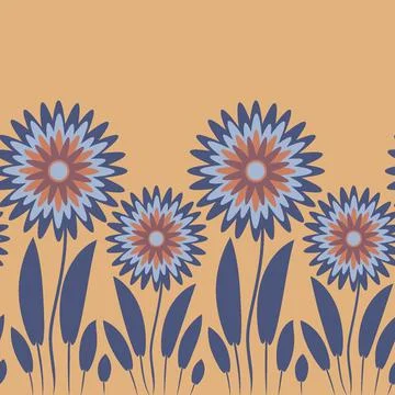 Endless pattern on a square background - stylized magical flowers, summer flo Stock Illustration