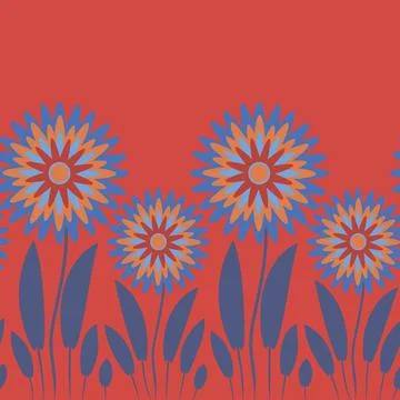 Endless pattern on a square background - stylized magical flowers, summer flo Stockillustratie