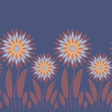 Endless pattern on a square background - stylized magical flowers, summer flo Stock Illustration