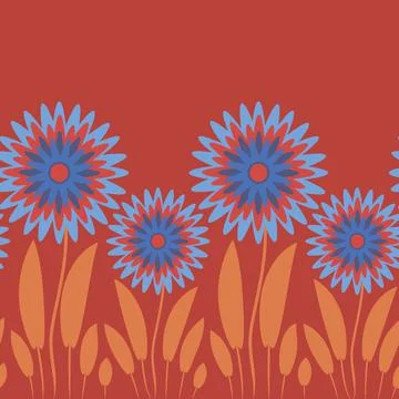 Endless pattern on a square background - stylized magical flowers, summer flo 스톡 일러스트