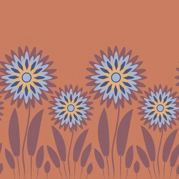Endless pattern on a square background - stylized magical flowers, summer flo イラスト素材