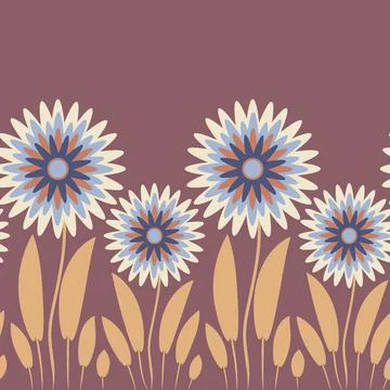 Endless pattern on a square background - stylized magical flowers, summer flo 스톡 일러스트