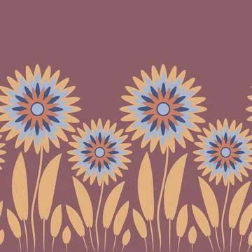 Endless pattern on a square background - stylized magical flowers, summer flo Stock Illustration