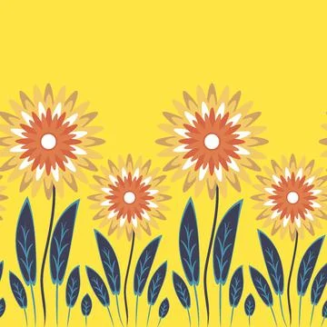 Endless pattern on a square background - stylized magical flowers, summer flo 스톡 일러스트