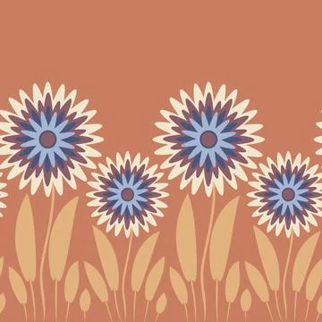 Endless pattern on a square background - stylized magical flowers, summer flo Stock Illustration