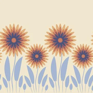 Endless pattern on a square background - stylized magical flowers, summer flo 스톡 일러스트