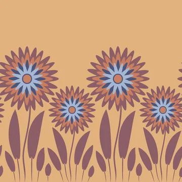 Endless pattern on a square background - stylized magical flowers, summer flo Stock Illustration