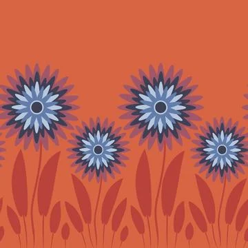 Endless pattern on a square background - stylized magical flowers, summer flo Stock Illustration