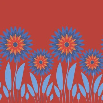 Endless pattern on a square background - stylized magical flowers, summer flo Stock Illustration