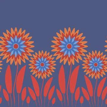 Endless pattern on a square background - stylized magical flowers, summer flo Stock Illustration