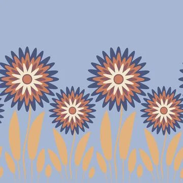 Endless pattern on a square background - stylized magical flowers, summer flo Stock Illustration