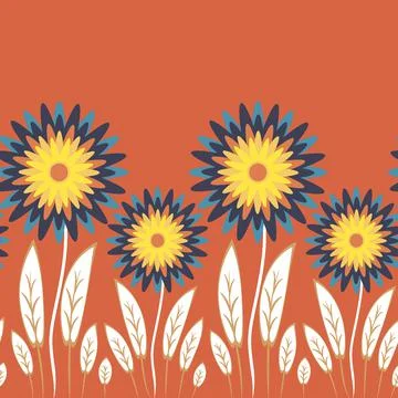 Endless pattern on a square background - stylized magical flowers, summer flo イラスト素材