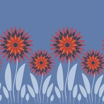 Endless pattern on a square background - stylized magical flowers, summer flo 스톡 일러스트