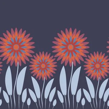 Endless pattern on a square background - stylized magical flowers, summer flo Stockillustratie