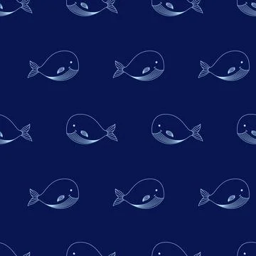 Endless pattern with whales on a blue background. Stock Illustration