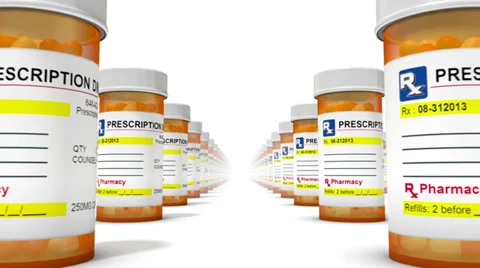 Endless Pill Bottles low angle loop Stock Footage 30768177
