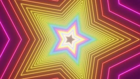 Endless Rainbow Colored Neon Glowing Star Shape Kaleidoscoping Tunnel イラスト素材