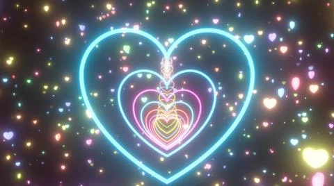 Endless Rainbow Heart Shape Tunnel Waves Glowing Flashing Neon Lights Stock Photos