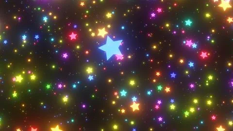 Endless Rainbow Neon Glow Falling Stars Raining Down Slowly Sparkling Illustrazione stock