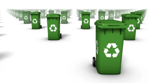 Endless Recycle Bins front view loop (Green) Stock Footage 33401662