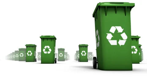 Endless Recycle Bins low angle loop (Green) Stock Footage 33401706