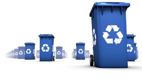 Endless Recycle Bins low angle loop (Blue) Stock Footage 33577954