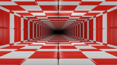 Endless red and white checkered tunnel 3d rendering illustration Stock Illustration