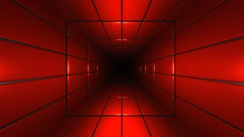 Endless red tiles tunnel 3d render background illustration Stock Illustration