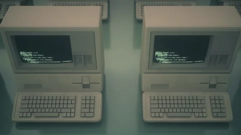 Endless Retro Computer Terminals Displaying Green Code In Infinite Loop Stock Footage 347284974