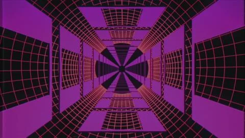 Endless retro style cyber grid tunnel effect graphics illustration background Stock Illustration