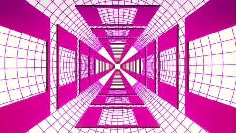 Endless retro style cyber grid tunnel effect graphics illustration background Stock Illustration