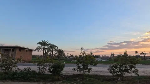 Endless road scenery while traveling along Cairo Fayoum Desert Road desert Видео 330090526