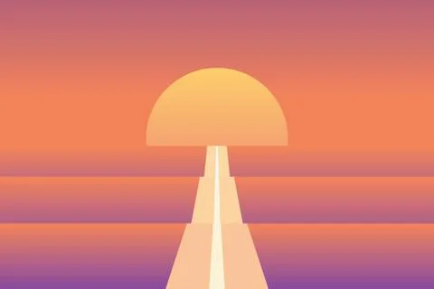 Endless road in sunset abstract vector illustration. Material and modern retro Stock Illustration
