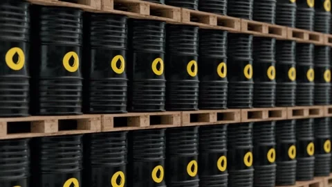 Endless row of oil barrels seamless closeup Looping 3D animation storage concept 스톡 동영상 334030973