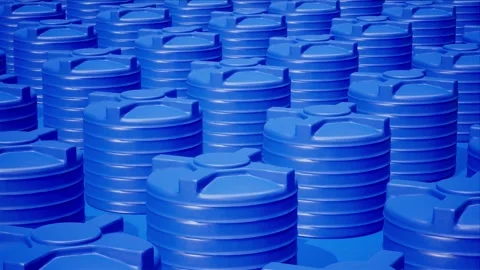 Endless rows of Blue Water Tanks in a seamless loop Stock Footage 265246426