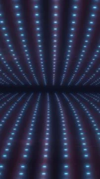 Endless rows of glowing blue LED dots receding into a dark futuristic tunne.. Stock Illustration