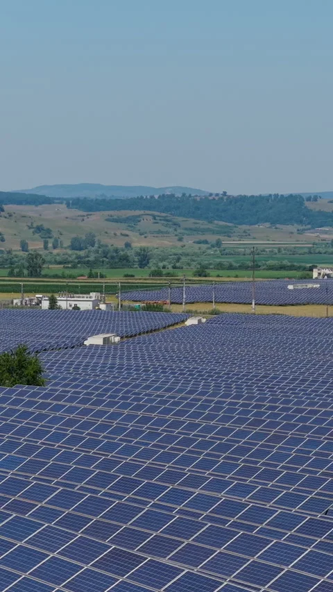 Endless Rows Of Shiny Blue Solar Panels Absorbing Powerful Sun Rays In A Be.. Stock Footage 338989195