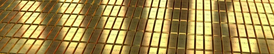Endless Rows of Shiny Gold Bars - 3d illustration Stock Illustration