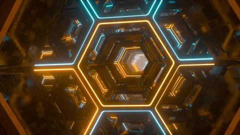 Endless sci fi tunnel, fast travel, spaceship interior, futuristic flight Stock Footage 145313030