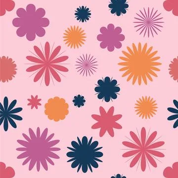 Endless seamless pattern with colored flowers Stock Illustration