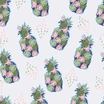 Endless seamless pattern with pineapples, vector. Endless repeatable print. Stock Illustration