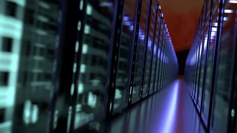 Endless server room. Smooth flight along the rows of thousands of servers. Total Stock Footage 194528548