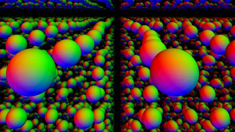 Endless Space Full of Color Projected Spheres Wobbling Stock Footage 143895056