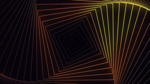 Endless square neon tunnel of rotating red and yellow gradient silhouettes Stock Illustration