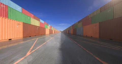 Endless stacks of cargo shipping containers 動画素材 114002607