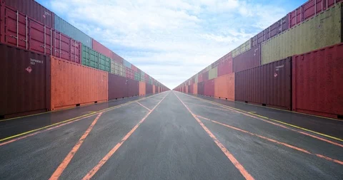 Endless stacks of cargo shipping containers under cloudy sky Stock Footage 114124982