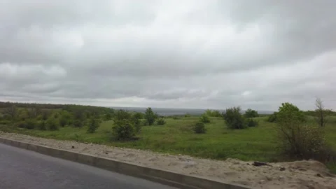 Endless steppe, view from the car window, cloudy weather Stock Footage 154503405