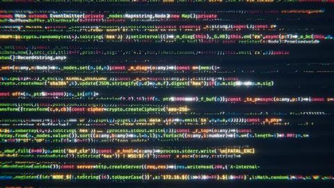 Endless stream of colorful programming code scrolling upwards, for software Stock-Illustration
