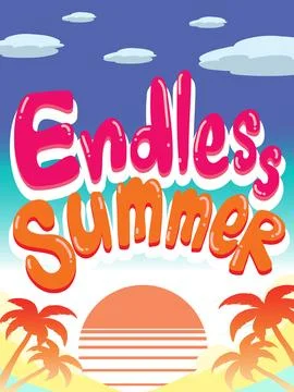Endless Summer Typography Vector Illustration with Sunset and Palm Trees Illustrazione stock