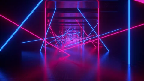 Endless Tech Corridor With Scattered Neon Rays Stock Footage 304396909
